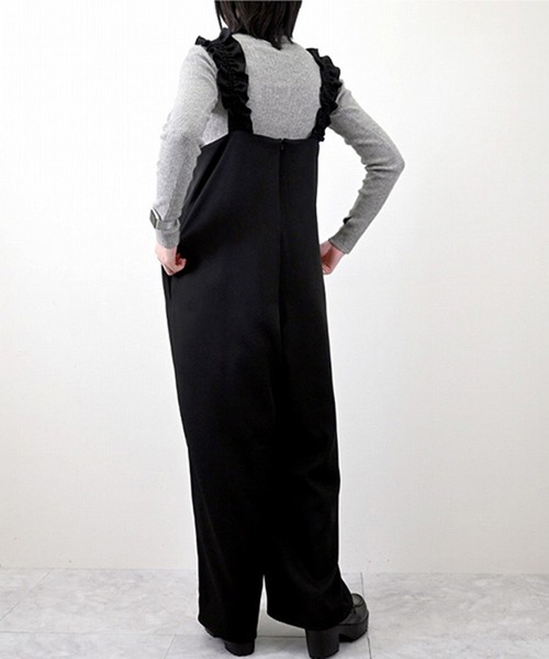 ✨美品✨　ウィークス オールインワン サロペット フリル　ブラック 110-140cm/2点セット】フリルサロペット＋ロンT（セットアップ
