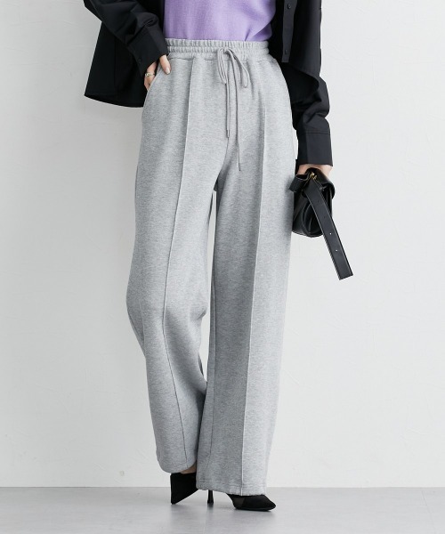 スウェット ワイド パンツ 2色 ドロスト ハイウエスト 薄手 無地 ニッセン スウェットパンツ ジャージ ドロストワイドパンツ