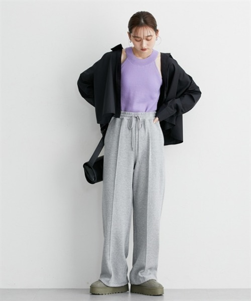 ワイド スウェットパンツ 2色 ドローストリング ゆったり cr9777 DOOPZ パンツ Drawstring tuck wide pants - ドローストリング