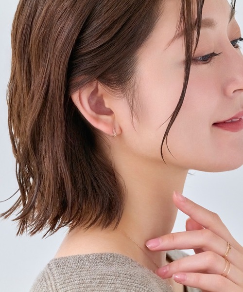 イヤリング 「K10」ストーンバーイヤリング/BOX付き レディースの画像