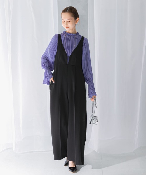 ユウタマツオカ サロペット オーバーオール オールインワン ワイド パンツ 黒 サロペット オーバーオール ワイドパンツデザインオールインワン