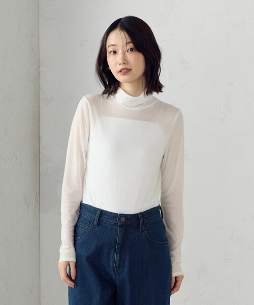 COMME CA ISM tシャツ ニュアンス シアー ハイネックカットソー