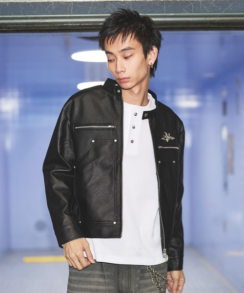 GUILTYPARTIES レザージャケット 黒 シングルライダース 極美品 革ジャン ライダース メタルプレートシングルライダースPUレザー