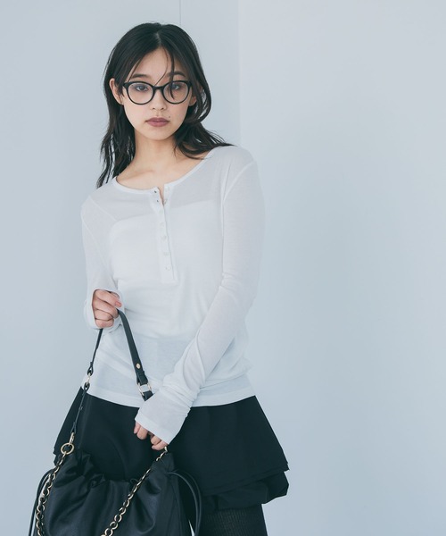 JEANASIS（ジーナシス） ヘンリーネック tシャツ セミシアーリブ