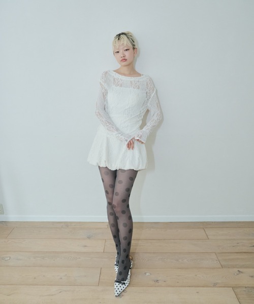 tシャツ LACE PRINT SHEER TOPS レディース Smyeon tシャツ Lace sheer tops/レースシアープトップス