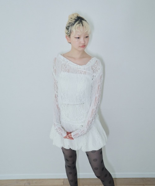tシャツ LACE PRINT SHEER TOPS レディース Smyeon tシャツ Lace sheer tops/レースシアープトップス