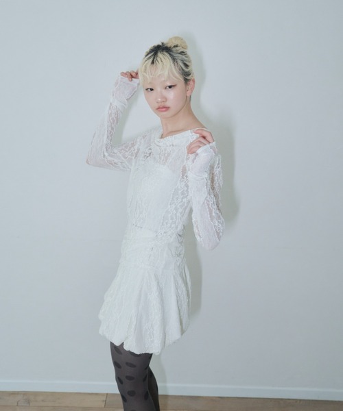 トップス smyon Smyeon tシャツ Lace sheer tops/レースシアープトップス