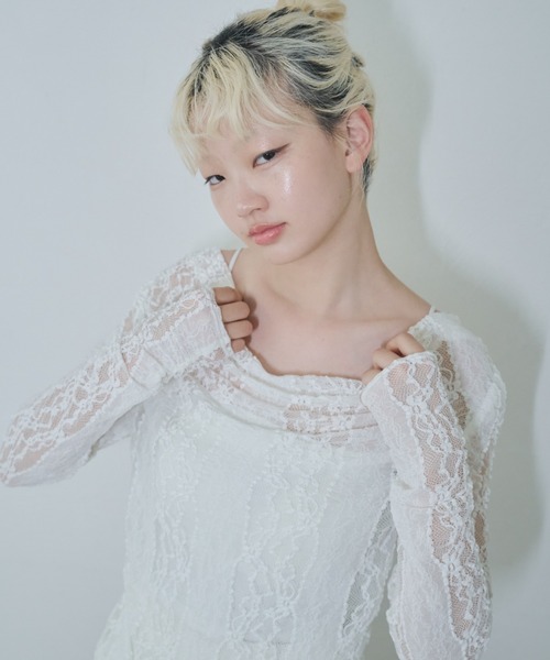 トップス smyon Smyeon tシャツ Lace sheer tops/レースシアープトップス
