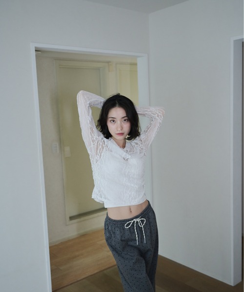 tシャツ LACE PRINT SHEER TOPS レディース Smyeon tシャツ Lace sheer tops/レースシアープトップス