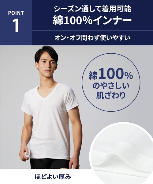 BROS インナーシャツ 肌着 綿100%(本体) インナーシャツ 3分袖 2