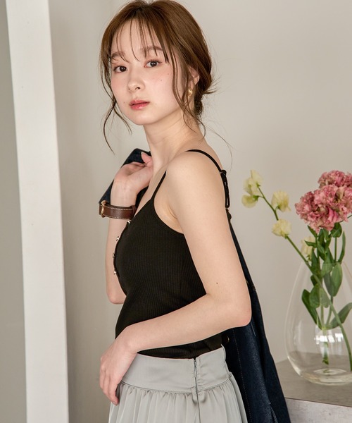 tシャツ 「キャミ付き」 FRONT BUTTON CAMI 2P フロントボタン キャミ 2ピー キャミ セット レディース セール】【キャミ付き】 FRONT BUTTON CAMI 2P フロントボタン