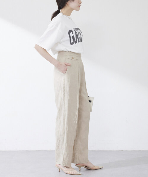 THE PAUSE Whim Gazette 　ワイドパンツ　麻混　38M Whim Gazette パンツ リネンミリタリーパンツ レディース