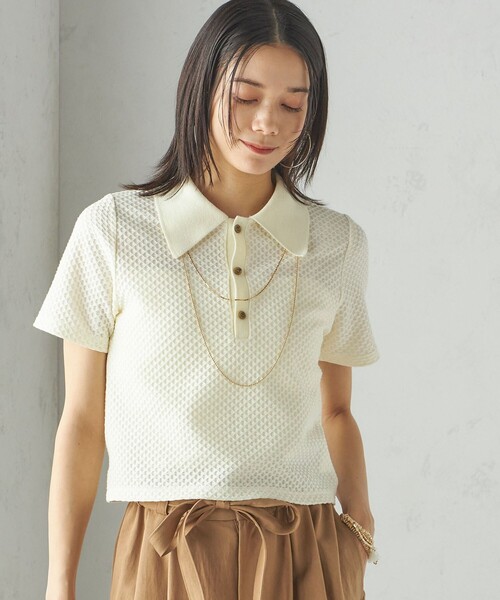 ポロシャツ ポロ 小泉里子コラボ:シャーリング ジャカード ポロ レディース