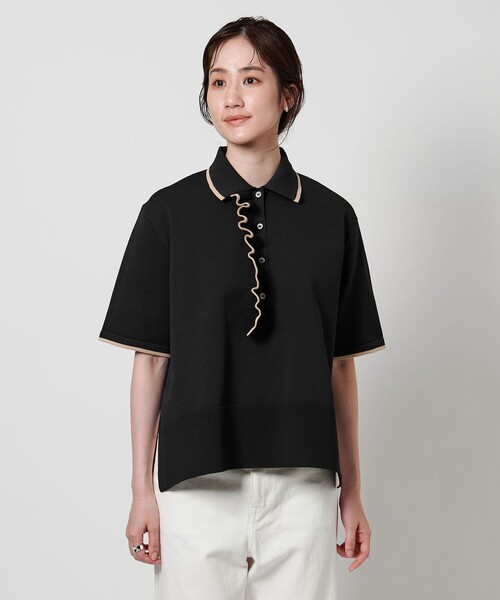 UNITED ARROWS ミニマル フリル ポロニット　ブラック　フリーサイズ UNITED ARROWS ミニマル フリル ポロニット ブラック