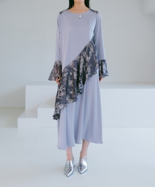 sahara（サハラ） ワンピース Sheer Jacquard Flare Docking Dress