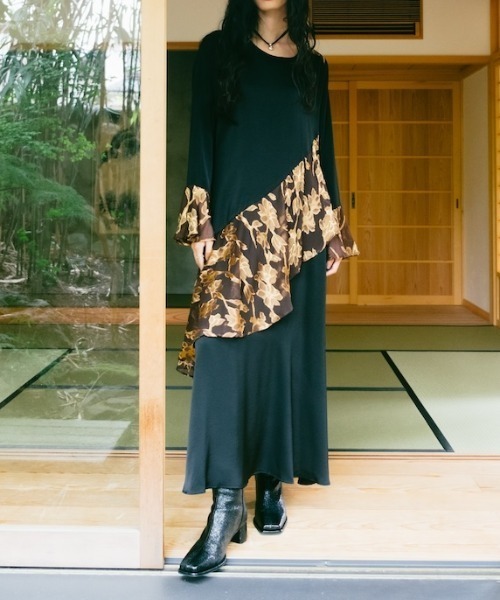 sahara（サハラ） ワンピース Sheer Jacquard Flare Docking Dress