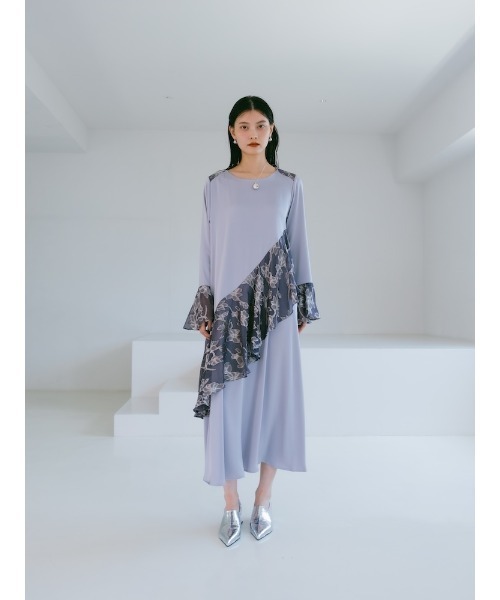 sahara（サハラ） ワンピース Sheer Jacquard Flare Docking Dress