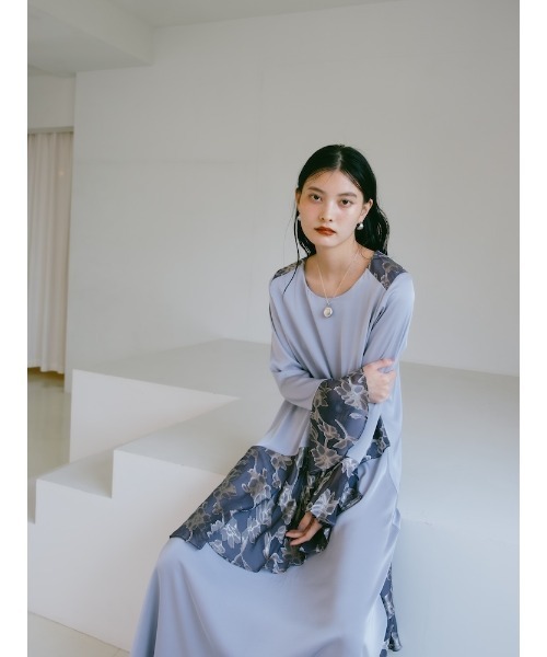 sahara（サハラ） ワンピース Sheer Jacquard Flare Docking Dress