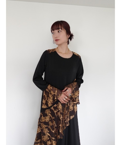 sahara（サハラ） ワンピース Sheer Jacquard Flare Docking Dress