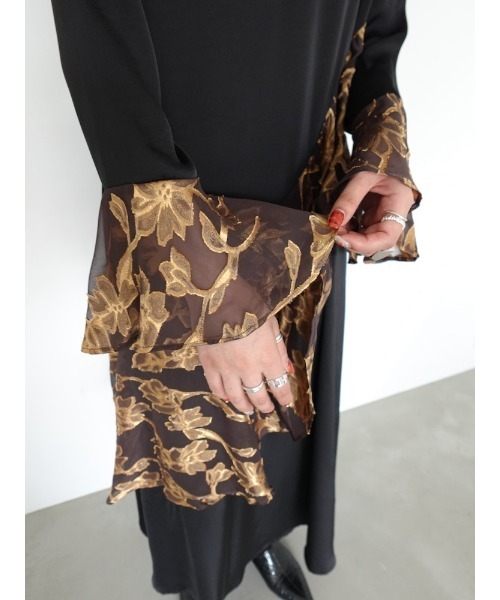 sahara（サハラ） ワンピース Sheer Jacquard Flare Docking Dress