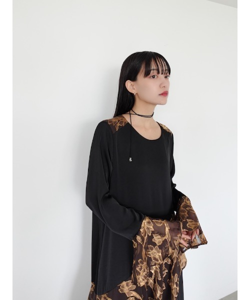 sahara（サハラ） ワンピース Sheer Jacquard Flare Docking Dress