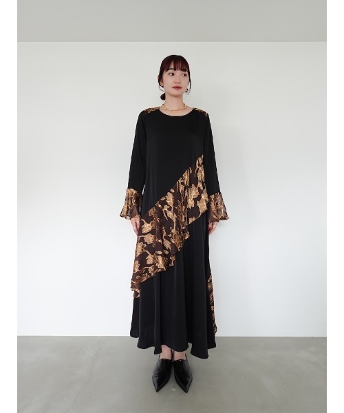 sahara（サハラ） ワンピース Sheer Jacquard Flare Docking Dress