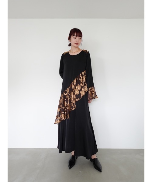 sahara（サハラ） ワンピース Sheer Jacquard Flare Docking Dress