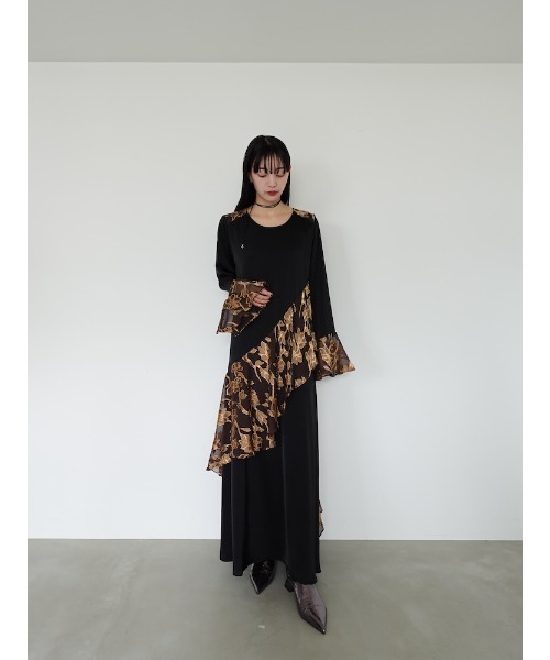sahara（サハラ） ワンピース Sheer Jacquard Flare Docking Dress