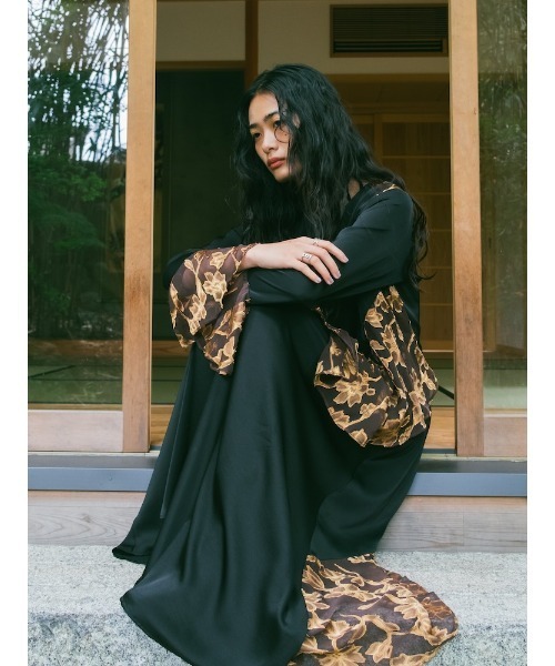 sahara（サハラ） ワンピース Sheer Jacquard Flare Docking Dress