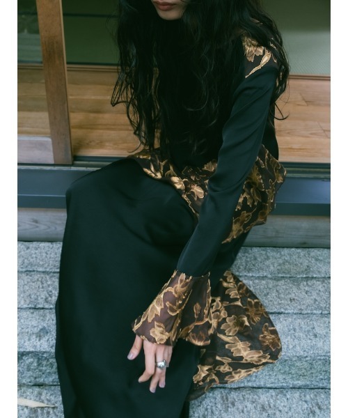 sahara（サハラ） ワンピース Sheer Jacquard Flare Docking Dress