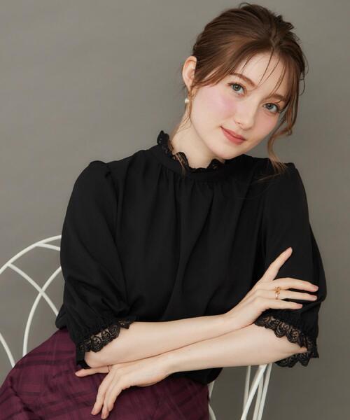 ブラウス シャツ 「華やか・大人可愛い・5分袖」エンブロレース前後2WAYブラウス レディース