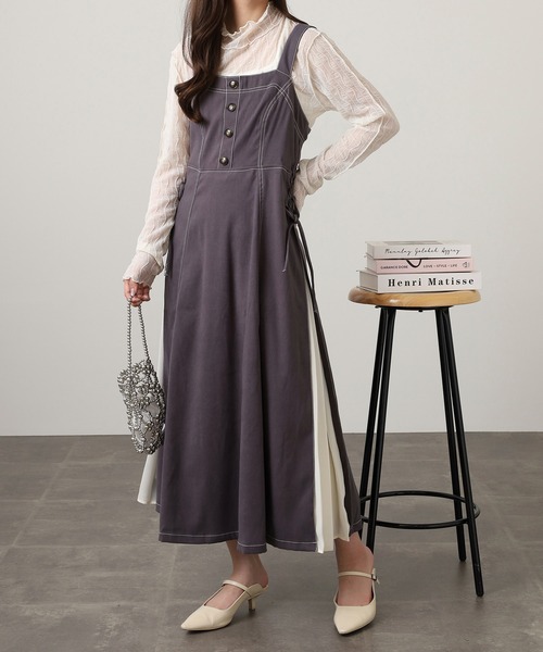 Nohea ジャンパースカート スェード＊シフォン切替ジャンスカ