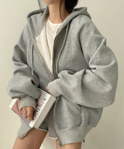 パーカー 裏起毛オーバーサイズジップフーディー/パーカー レディース