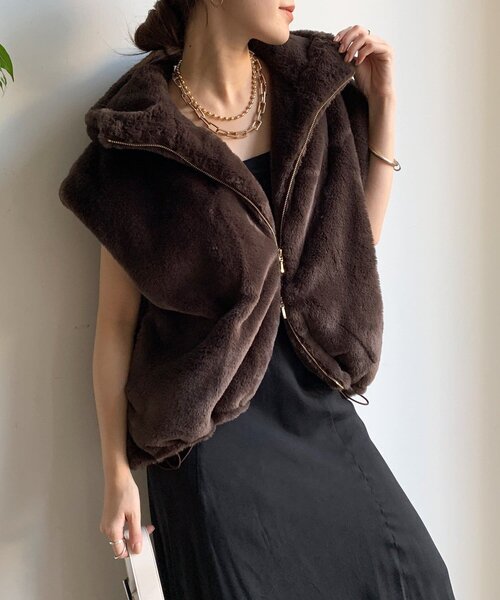 DouDou（ドゥドゥ） ベスト ジレ フェイクミンクフーディージレ