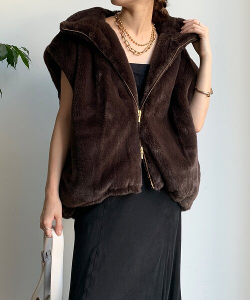 DouDou（ドゥドゥ） ベスト ジレ フェイクミンクフーディージレ
