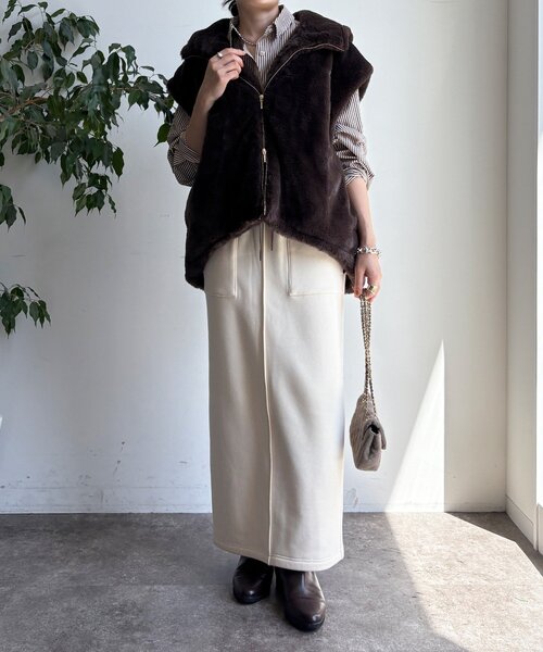 DouDou ベスト ジレ フェイクミンクフーディージレ レディース