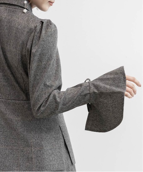 【美品】RANDAテーラードカラーワンピース　チェック　ロングワンピース グレー 美品】RANDAテーラードカラーワンピース チェック ロングワンピース