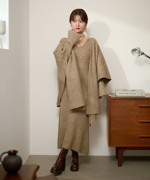 セットアップ drape poncho knit set up /ドレープポンチョニット