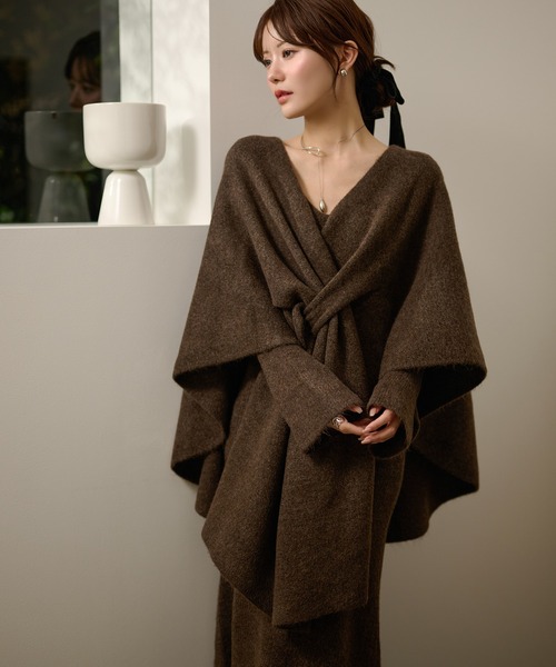 セットアップ drape poncho knit set up /ドレープポンチョニット