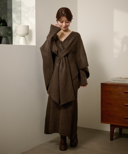 セットアップ drape poncho knit set up /ドレープポンチョニット