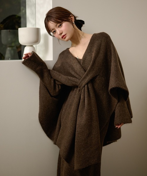 セットアップ drape poncho knit set up /ドレープポンチョニット