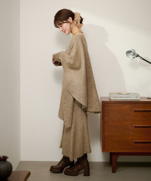 セットアップ drape poncho knit set up /ドレープポンチョニット