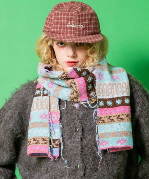 マフラー ストール an meets zakka ネイティブ柄クラッシュフリンジ