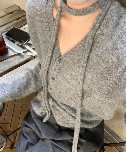 「almo」 ニットカーディガン FREE グレー レディース_画像4