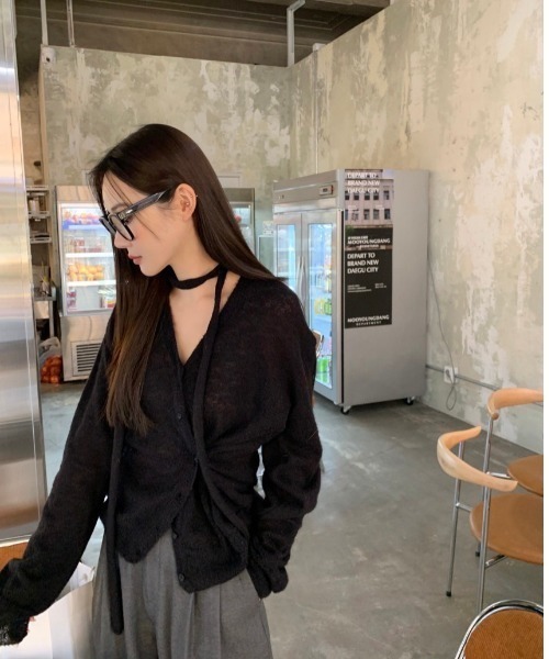 「almo」 ニットカーディガン FREE グレー レディース_画像6