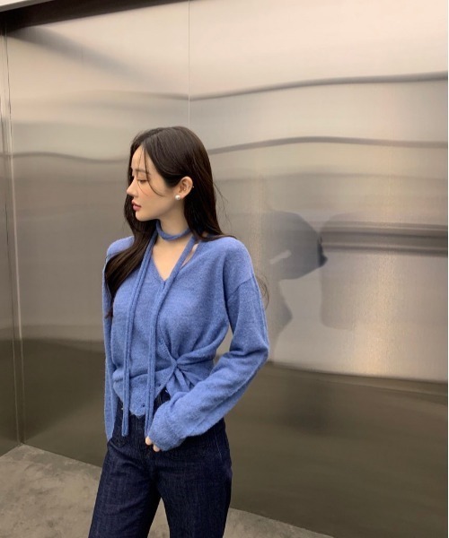 「almo」 ニットカーディガン FREE グレー レディース_画像8