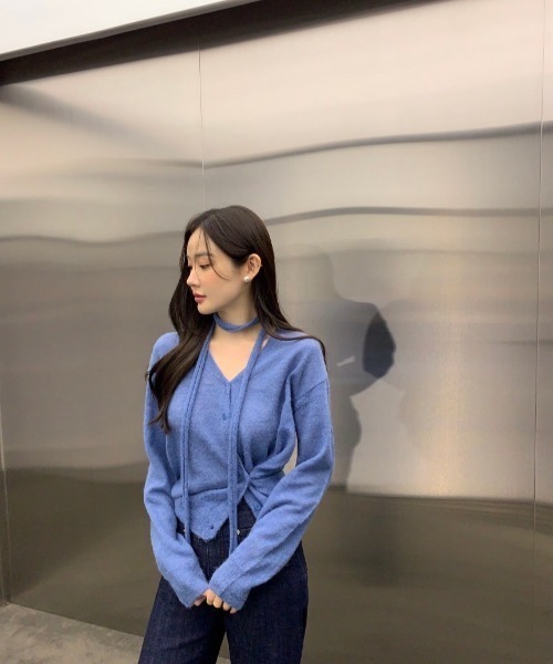 「almo」 ニットカーディガン FREE グレー レディース_画像9