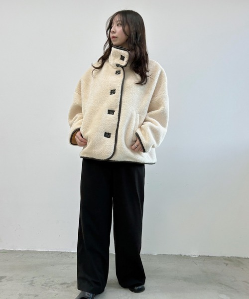 コート アウター ボアパイピングスタンドジャケット レディース