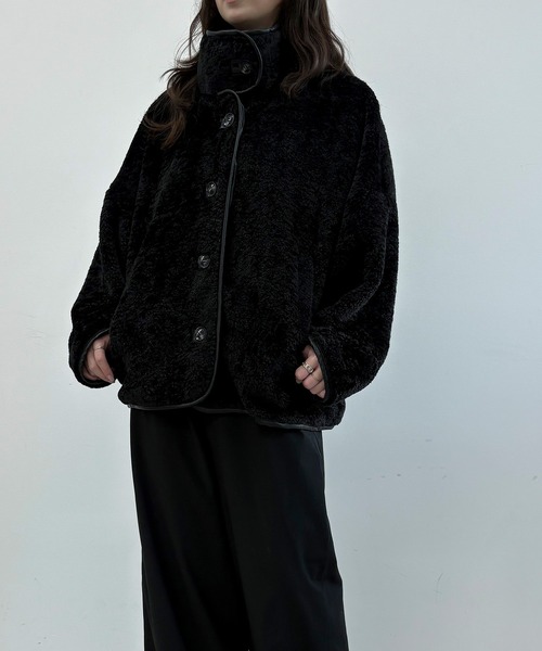 コート アウター ボアパイピングスタンドジャケット レディース