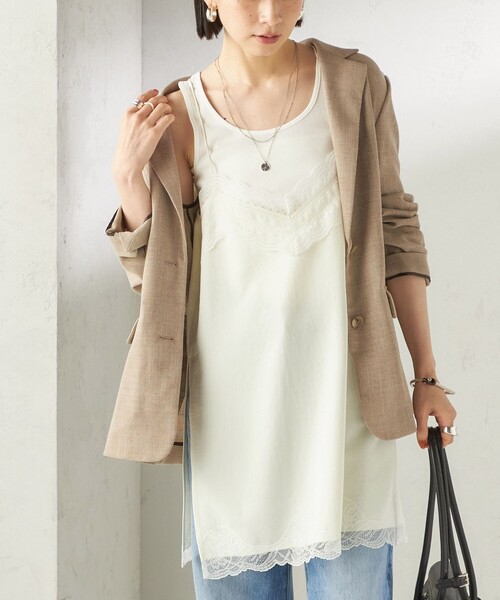 SHIPS（シップス） キャミソール 「洗濯機可能」ダル サテン レース